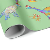 Kerstdinosaurussen met kerstmutsen patroon cadeaupapier (Rol Hoek)