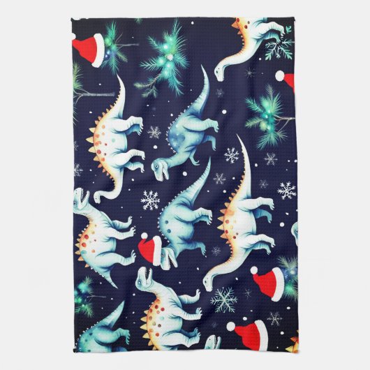 kerstdinosaurussen theedoek (Verticaal)