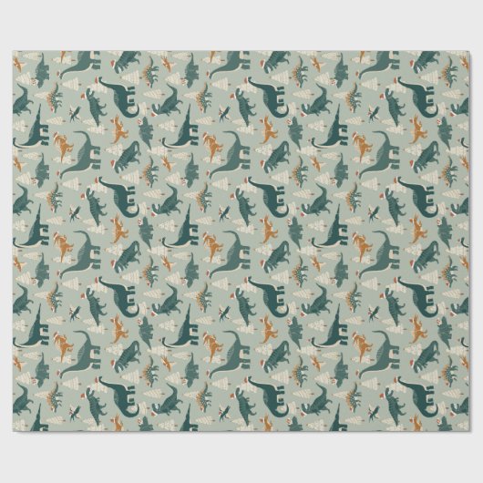 Kerstdinosaurussen voor kinderen cadeaupapier (Vlak)