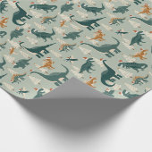 Kerstdinosaurussen voor kinderen cadeaupapier (Hoek)