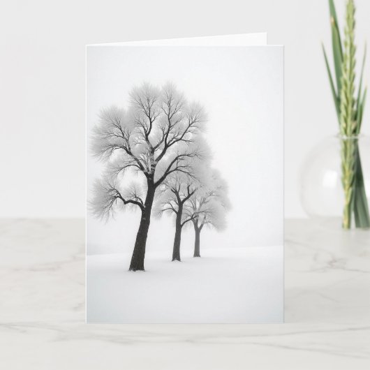 Kerstdkaart met Berijpte Boom Kaart (Voorkant)