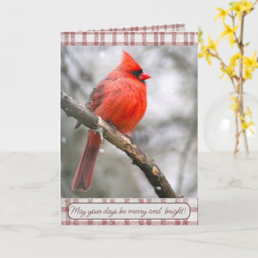 Kerstdkaart met Kardinaal Kaart (Gele Bloem)