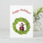 Kerstdkaart - Santa Muis in krans Feestdagenkaart (Staand voorkant)