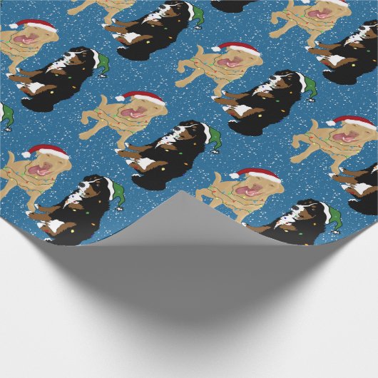 Kerstdley Labrador en Bernese Mountain Dog Cadeaupapier (Hoek)