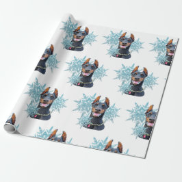 Kerstdoberman Pincher Snowflakes Cadeaupapier