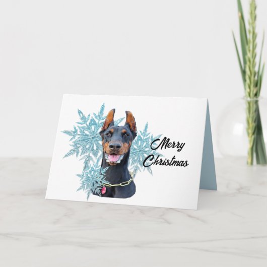 Kerstdoberman Pincher Snowflakes Feestdagen Kaart (Voorkant)