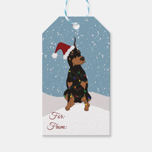 Kerstdoberman Pinscher Cadeaulabel (Voorkant)
