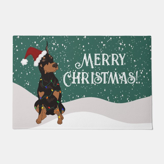 Kerstdoberman Pinscher Deurmat (Voorkant)