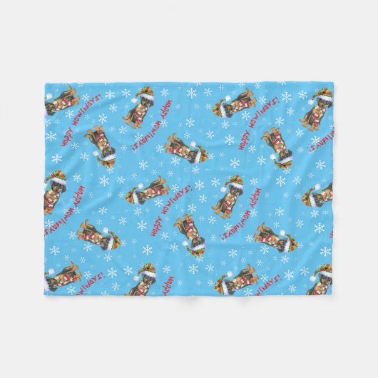 Kerstdoberman Pinscher Fleece Deken (Voorkant (Horizontaal))