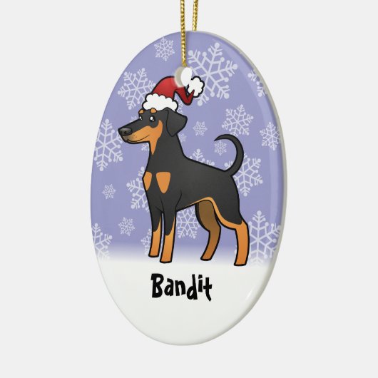 kerstdoberman Pinscher (floppy ears) Keramisch Ornament (Links)