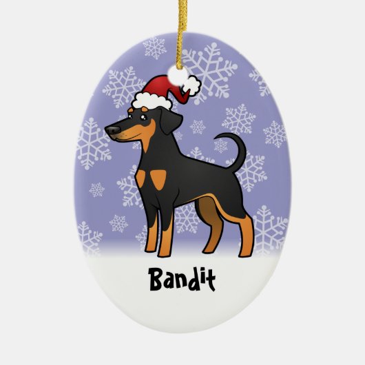 kerstdoberman Pinscher (floppy ears) Keramisch Ornament (Voorkant)