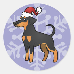kerstdoberman Pinscher (floppy ears) Ronde Sticker
