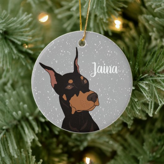 Kerstdoberman Pinscher Keramisch Ornament (Boom)
