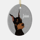 Kerstdoberman Pinscher Keramisch Ornament (Rechts)