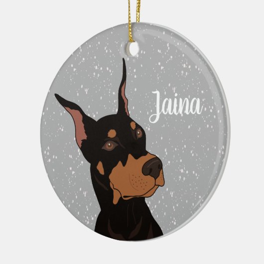 Kerstdoberman Pinscher Keramisch Ornament (Links)