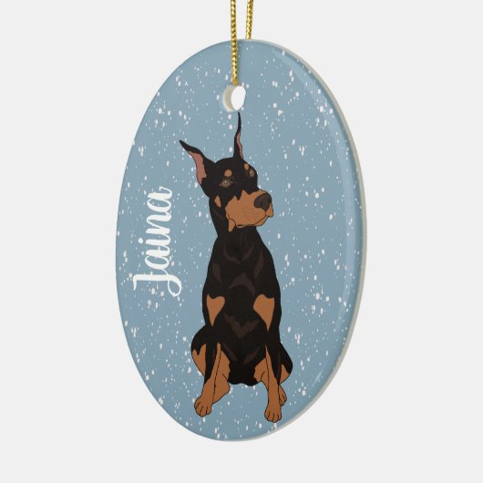 Kerstdoberman Pinscher Keramisch Ornament (Links)