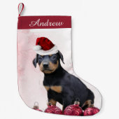 Kerstdoberman Pinscher puppy stocking Kleine Kerstsok (Voorkant)