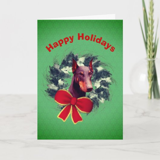 Kerstdoberman Wreath Bow Holiday Kaart (Voorkant)