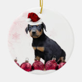 Kerstdobermanpupil rond keramisch ornament (Voorkant)