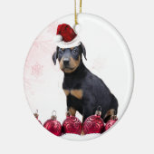 Kerstdobermanpupil rond keramisch ornament (Links)
