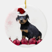 Kerstdobermanpupil rond keramisch ornament (Achterkant)