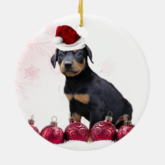 Kerstdobermanpupil rond keramisch ornament (Achterkant)