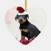 Kerstdobermanpuppy Keramisch Ornament (Voorkant)