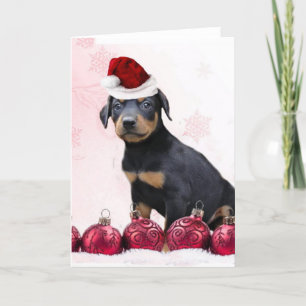Kerstdobermanpuppy wenskaart feestdagen kaart