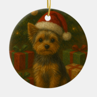 Kerstdog Yorkie Keramisch Ornament