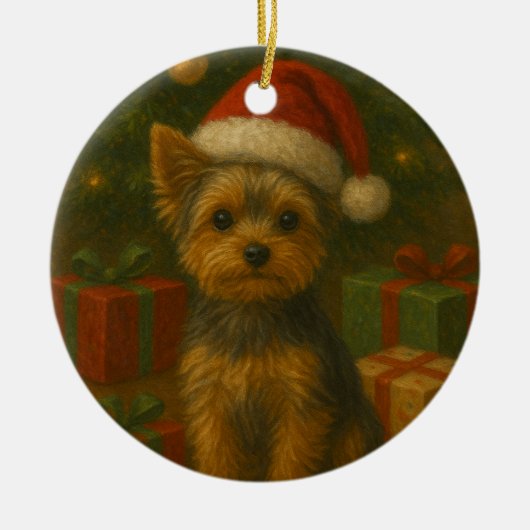 Kerstdog Yorkie Keramisch Ornament (Voorkant)