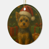 Kerstdog Yorkie Keramisch Ornament (Links)