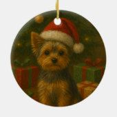 Kerstdog Yorkie Keramisch Ornament (Achterkant)