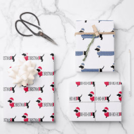 kerstdogs Cute Graphic Dachshunds, 3-delige flauwe Inpakpapier Vel