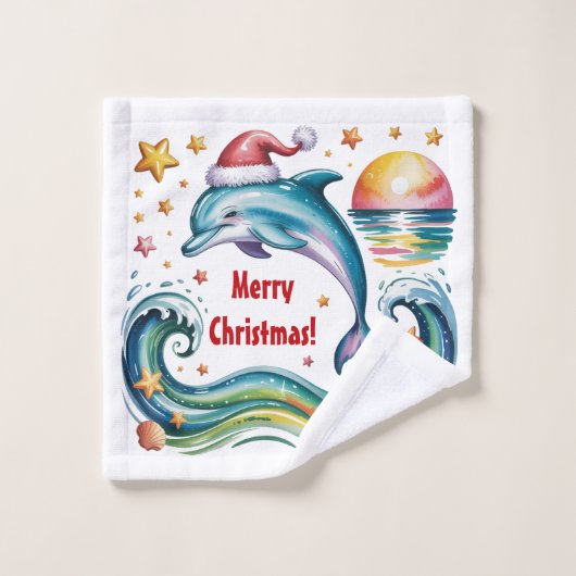 Kerstdolfijn in een tropisch paradijs bad handdoek (Wasdoekje)