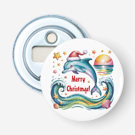 Kerstdolfijn in een tropisch paradijs button flesopener
