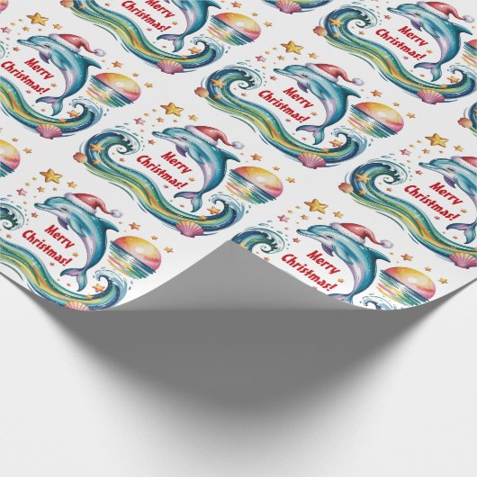 Kerstdolfijn in een tropisch paradijs cadeaupapier (Hoek)