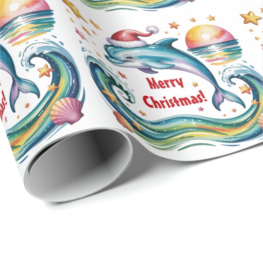 Kerstdolfijn in een tropisch paradijs cadeaupapier (Rol Hoek)