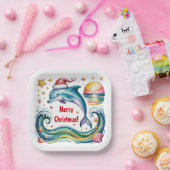Kerstdolfijn in het paradijs papieren bordje (Feest)