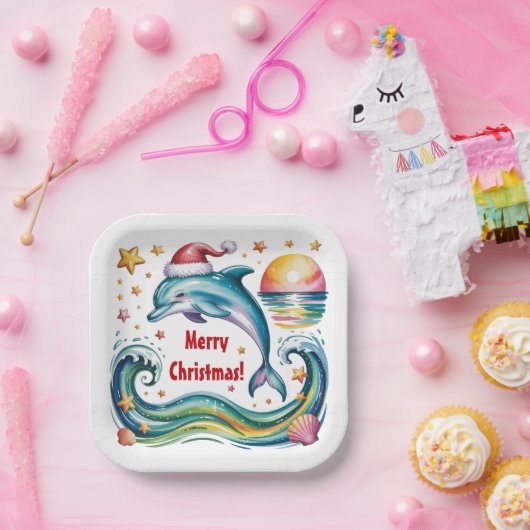 Kerstdolfijn in het paradijs papieren bordje (Feest)