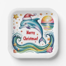 Kerstdolfijn in het paradijs papieren bordje