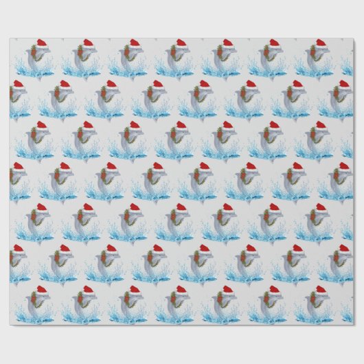 Kerstdolfijn met krans cadeaupapier (Vlak)