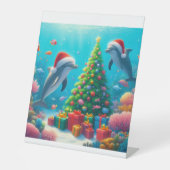 Kerstdolfijnen Reclamebord Met Voetstuk (Voorkant)
