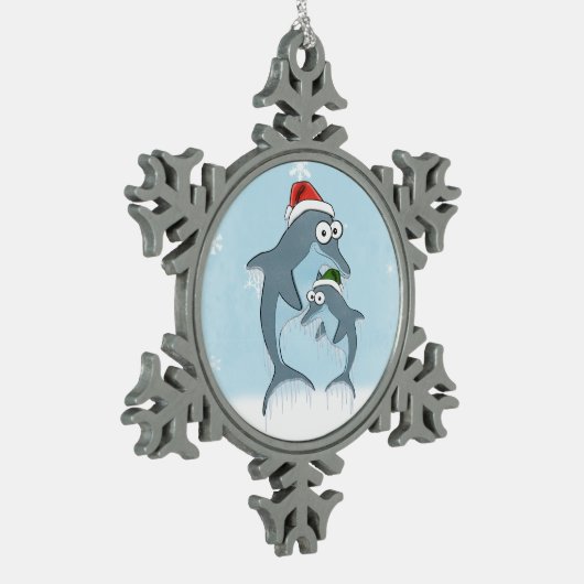 Kerstdolfijnen Tin Sneeuwvlok Ornament (Links)