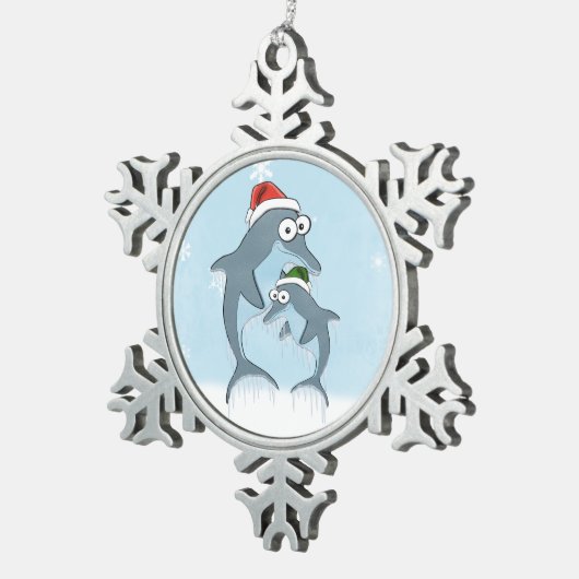 Kerstdolfijnen Tin Sneeuwvlok Ornament (Rechts)
