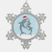 Kerstdolfijnen Tin Sneeuwvlok Ornament (Voorkant)