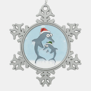 Kerstdolfijnen Tin Sneeuwvlok Ornament