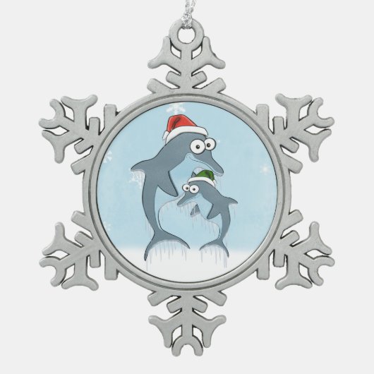 Kerstdolfijnen Tin Sneeuwvlok Ornament (Voorkant)