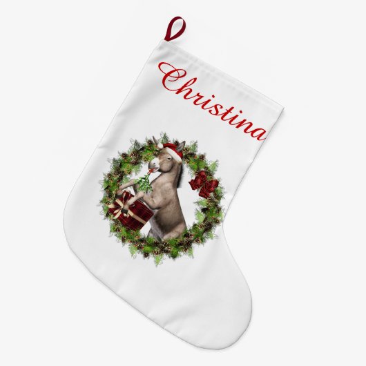 KerstDonkey Santa Persoonlijke Stocking Grote Kerstsok (Voorkant (Hangend))