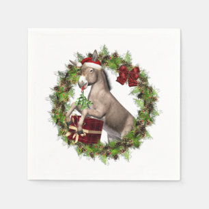 KerstDonkey Santa White Cocktail Napkin Servet