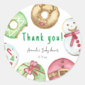 Kerstdonuts Dank u baby shower Ronde Sticker (Voorkant)